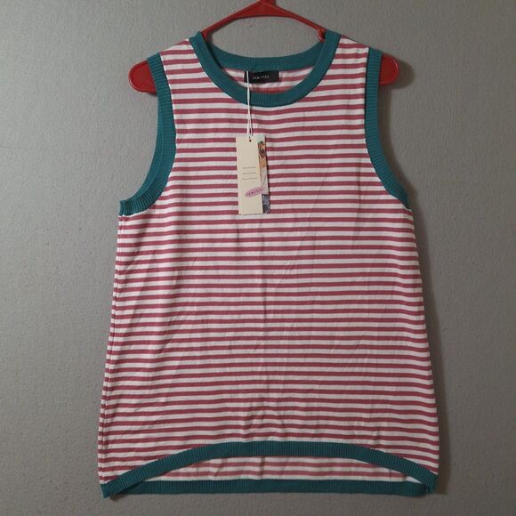 Dokotoo High Low Tank Top Womens L Striped Knit Sleeveless Blouse Christmas NWT - Picture 1 of 8